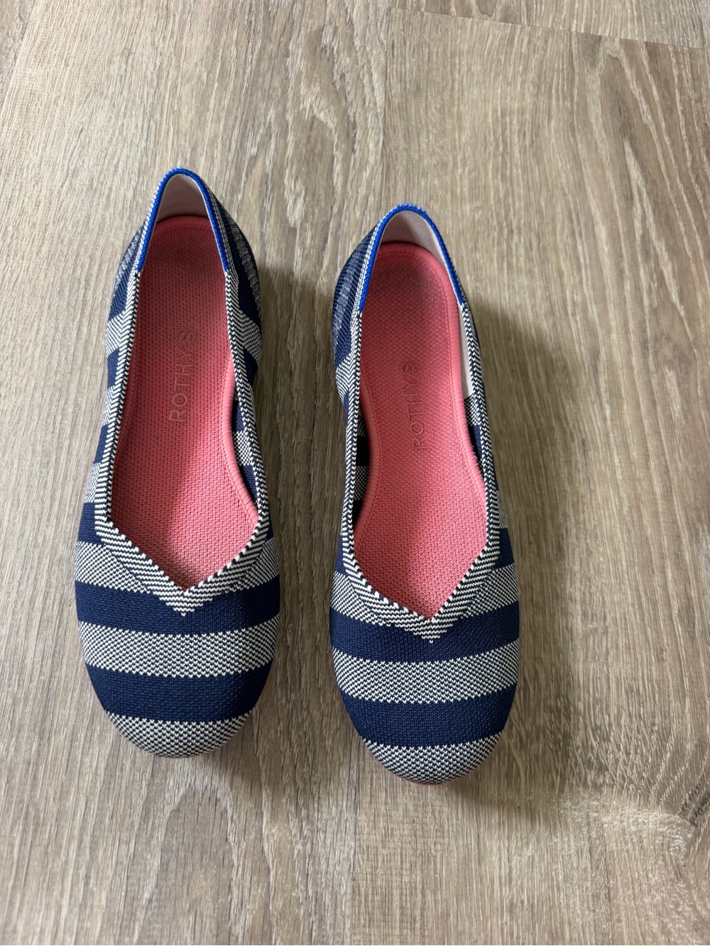 Rothy's Navy & White Stripe The Flat Knit Slip-On Shoes Women’s Size 8